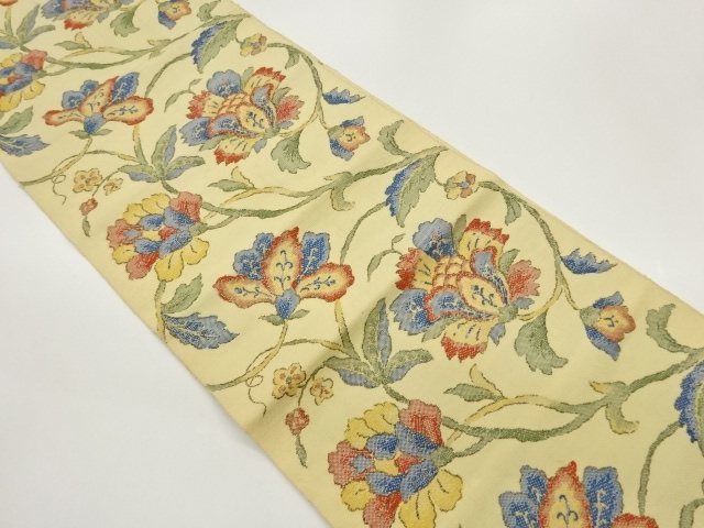 JAPANESE KIMONO / NAGOYA OBI / SILK / HAND WOVEN TSUMUGI / FLORAL ARABESQUE